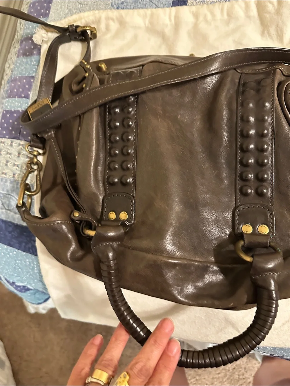 Frye Brown Leather Studded Satchel Shoulder Bag